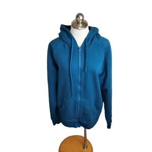 Pact Organic Cotton Blend‎ Full Zip Hoodie Sweatshirt Teal Size Large
